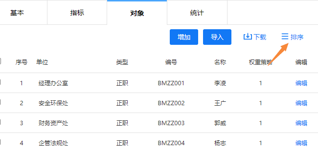 点击排序按钮，调整测评对象展示顺序