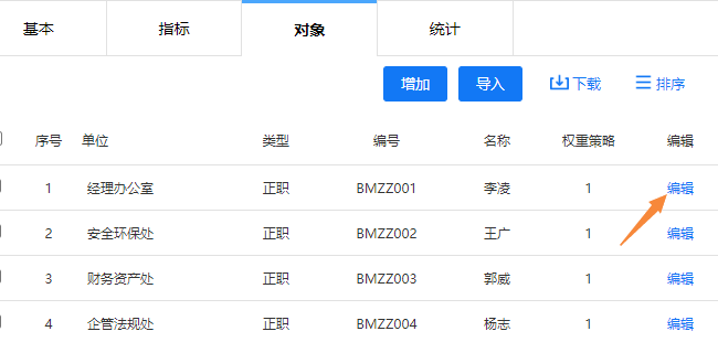 点击测评对象行的编辑按钮，修改对象信息