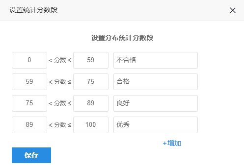 设置统计分数段页面，自定义分数段范围和评价内容