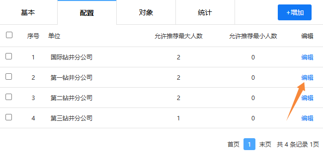 点击单位栏的编辑按钮，修改推荐配置信息