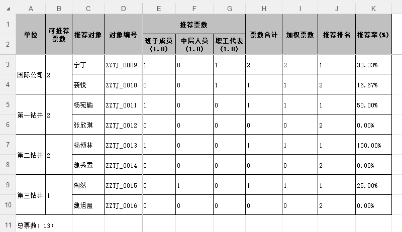 下载的投票推荐情况汇总报表电子表格