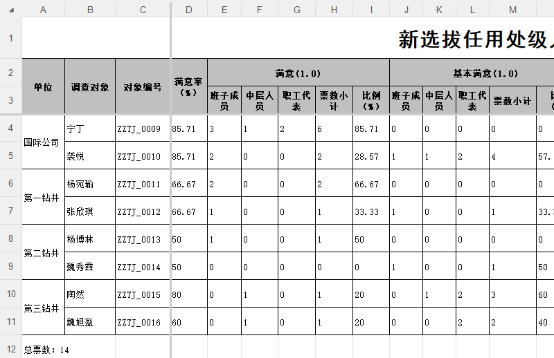 下载的满意度表电子表格内容示例