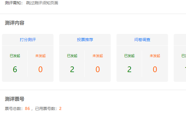 信息概览页面，展示项目基本信息和测评内容状态