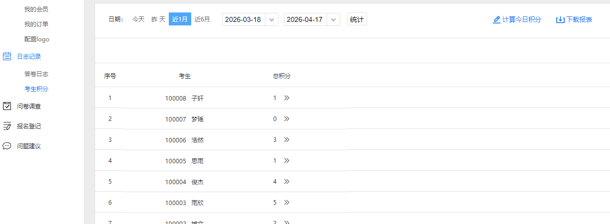 考生积分查询页面