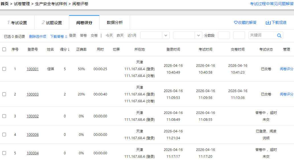 跟着案例快速上手的阅卷评分页面