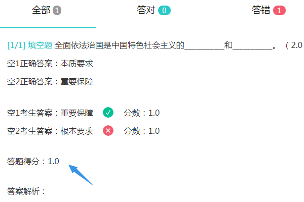 按空得分时填空题判分效果
