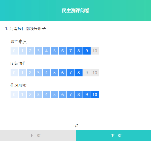 针对对象整体评价打分的打分题样式图