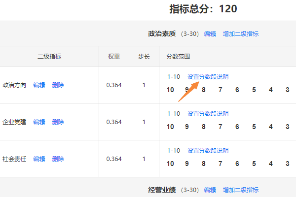 设置打分测评分数段的定性说明