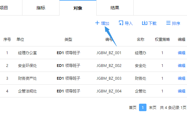 测评对象页面点击增加按钮