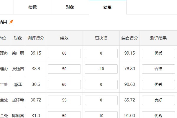 补录最终结果页面填写评价定义