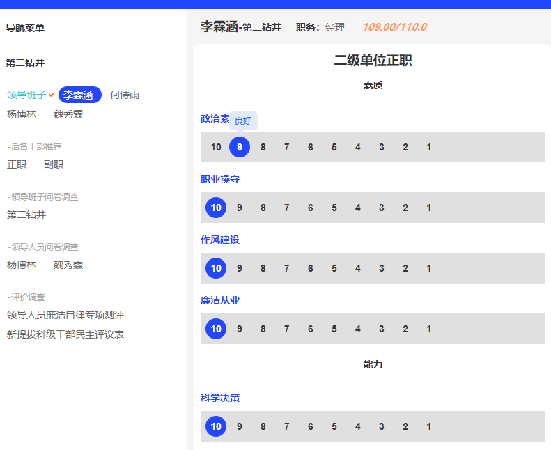 被测评人的民主测评打分票样式