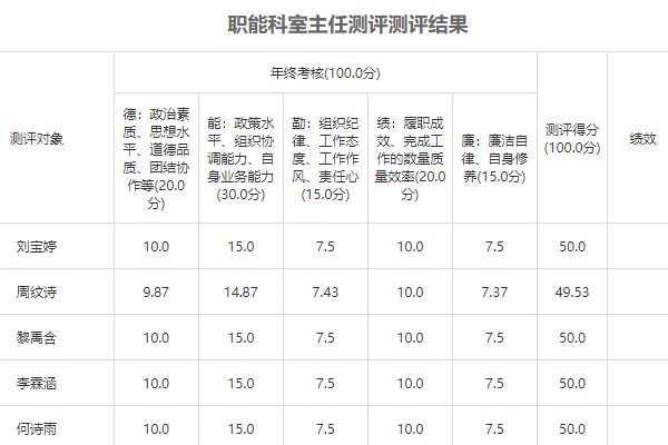 医院中层管理干部考核测评案例界面
