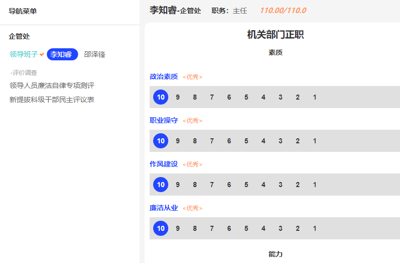 评委扫码后系统推送的测评问卷