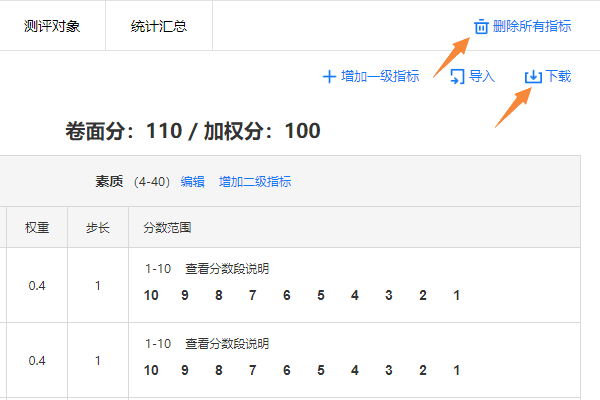 测评指标页面一键清空所有指标的删除按钮
