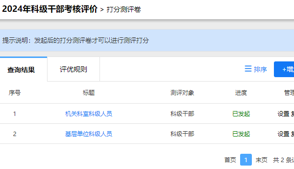 机关与基层科级人员打分测评项目列表