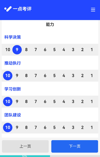 评委点选各测评指标分数的打分效果
