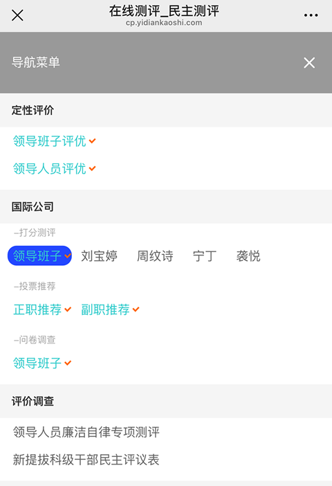 一张票号完成所有打分投票的测评菜单