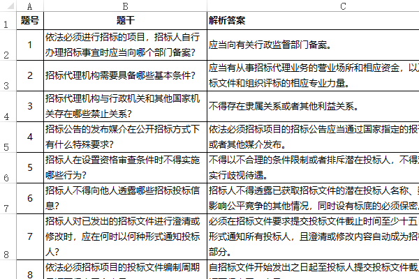 AI出题生成的简答题Excel样式