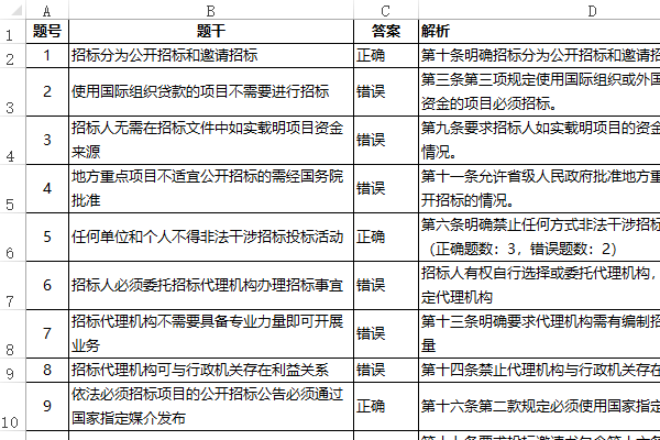 AI出题生成的判断题Excel样式