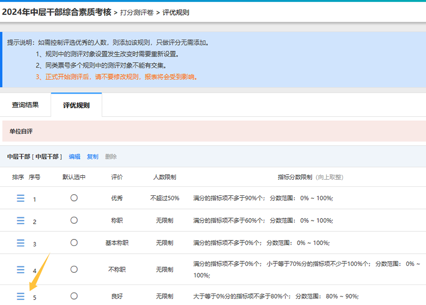 通过拖动图标为评价项排序的效果