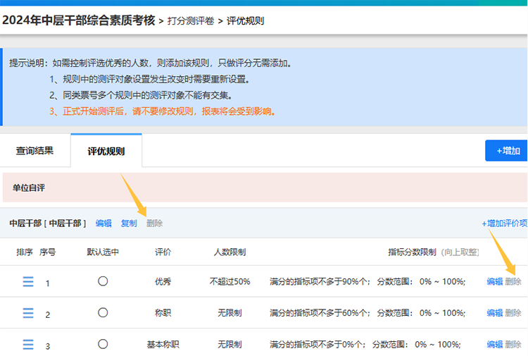 清空评优规则后测评仅保留指标评分