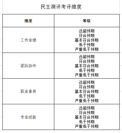 某市属国企全员民主测评考评维度展示