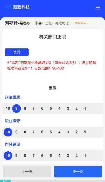 按指标评分时满分指标项与分数受限示例