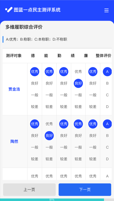 多维评价卷的样式